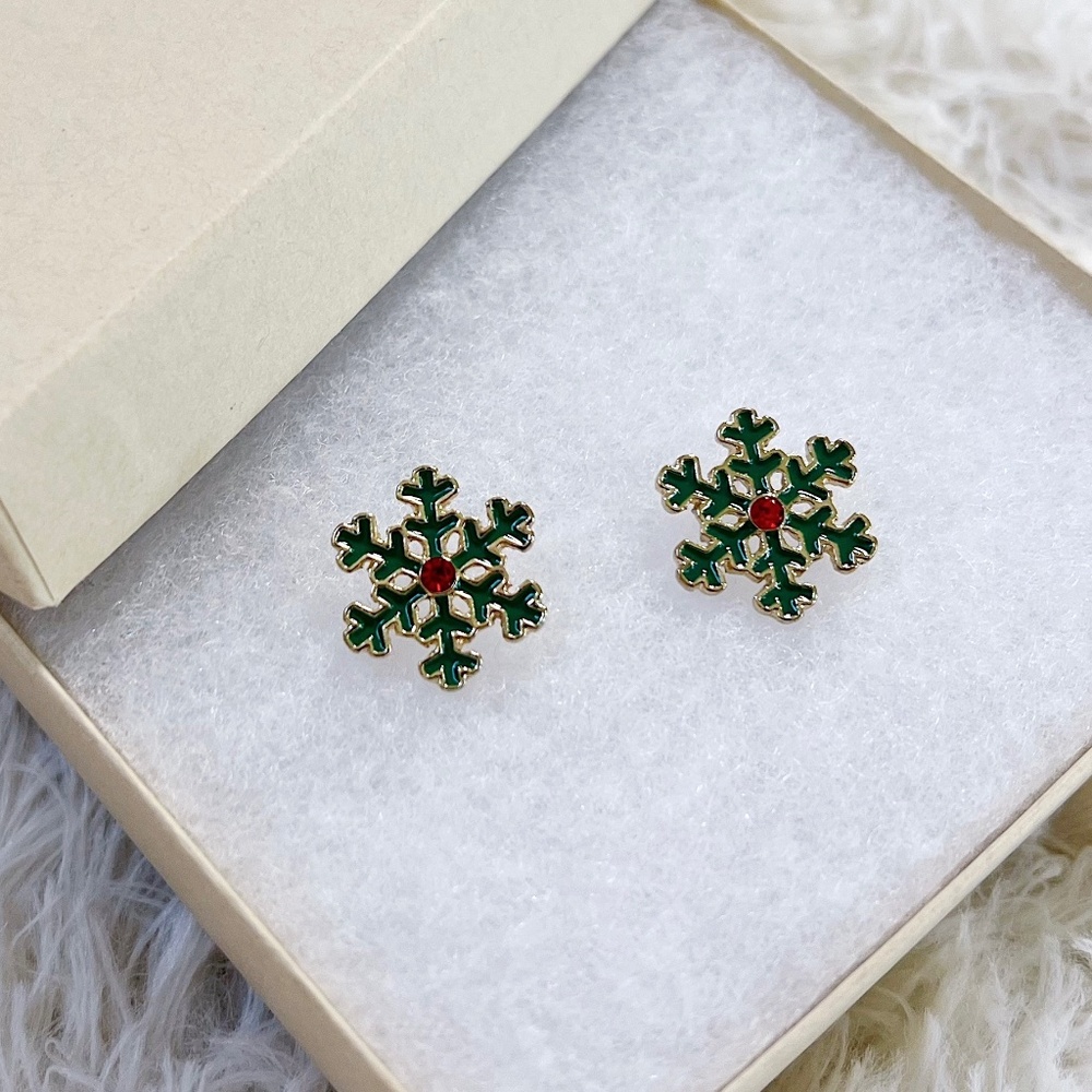 Red and Green Snowflake Stud Earrings